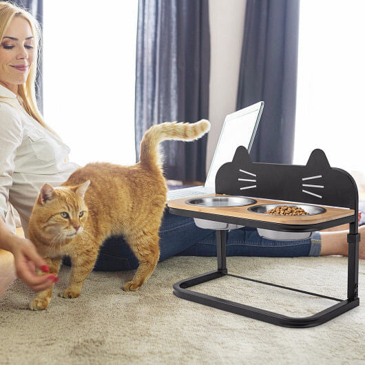 Elevated Pet Feeder with 2 Stainless Steel Bowls for Cats and Small and Medium Dogs-1