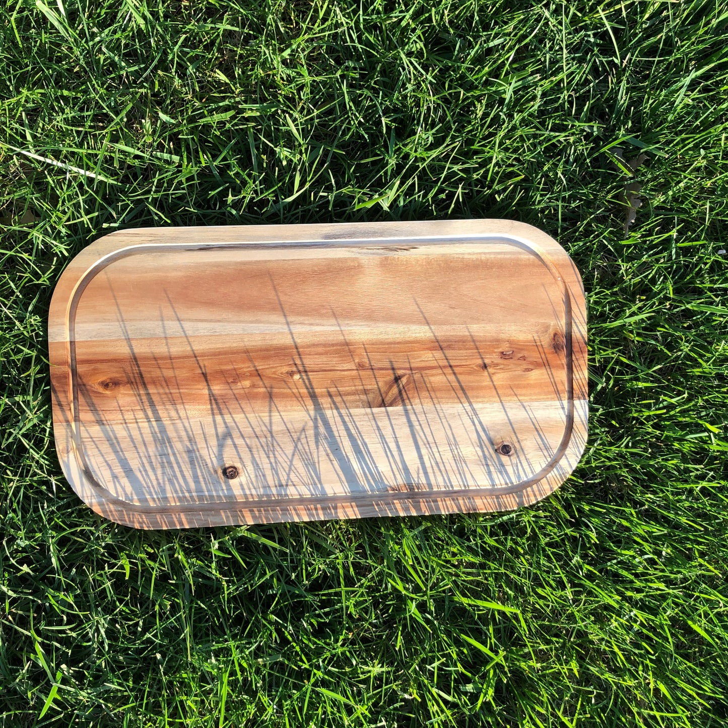 [ Set of 3 ] Zavis Green Acacia Wood Serving Rounded Cutting Board With Juice Groove 18" X 10" | Dishwasher Safe-3