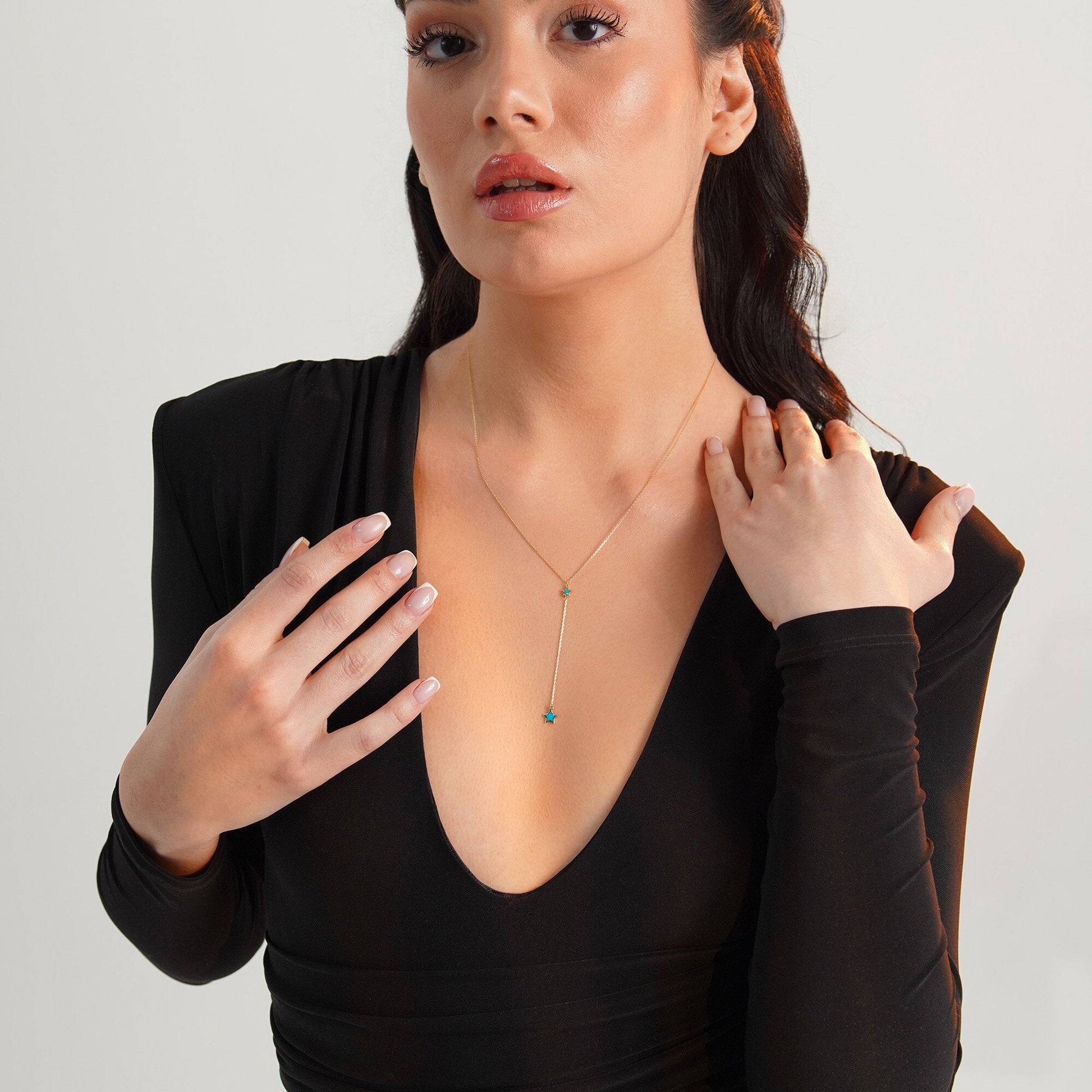 Star Lariat Necklace in 14K Gold-1