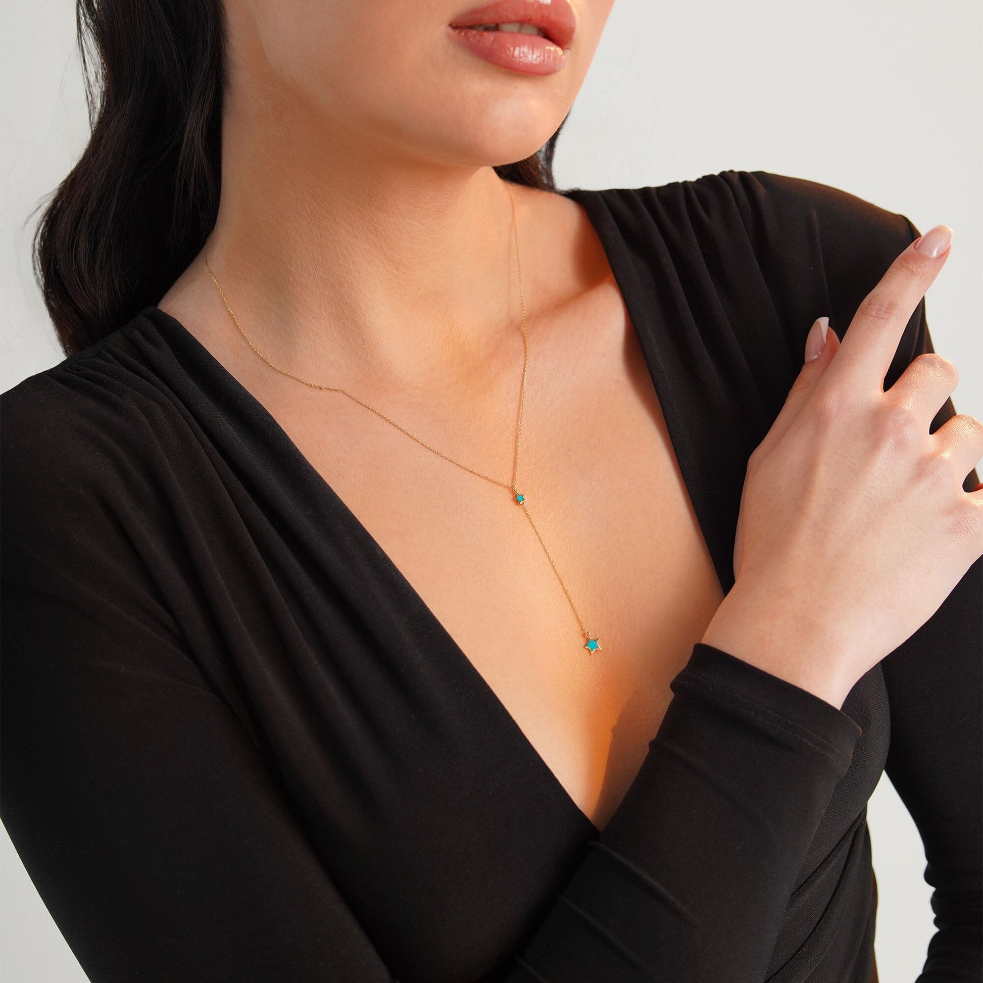 Star Lariat Necklace in 14K Gold-2