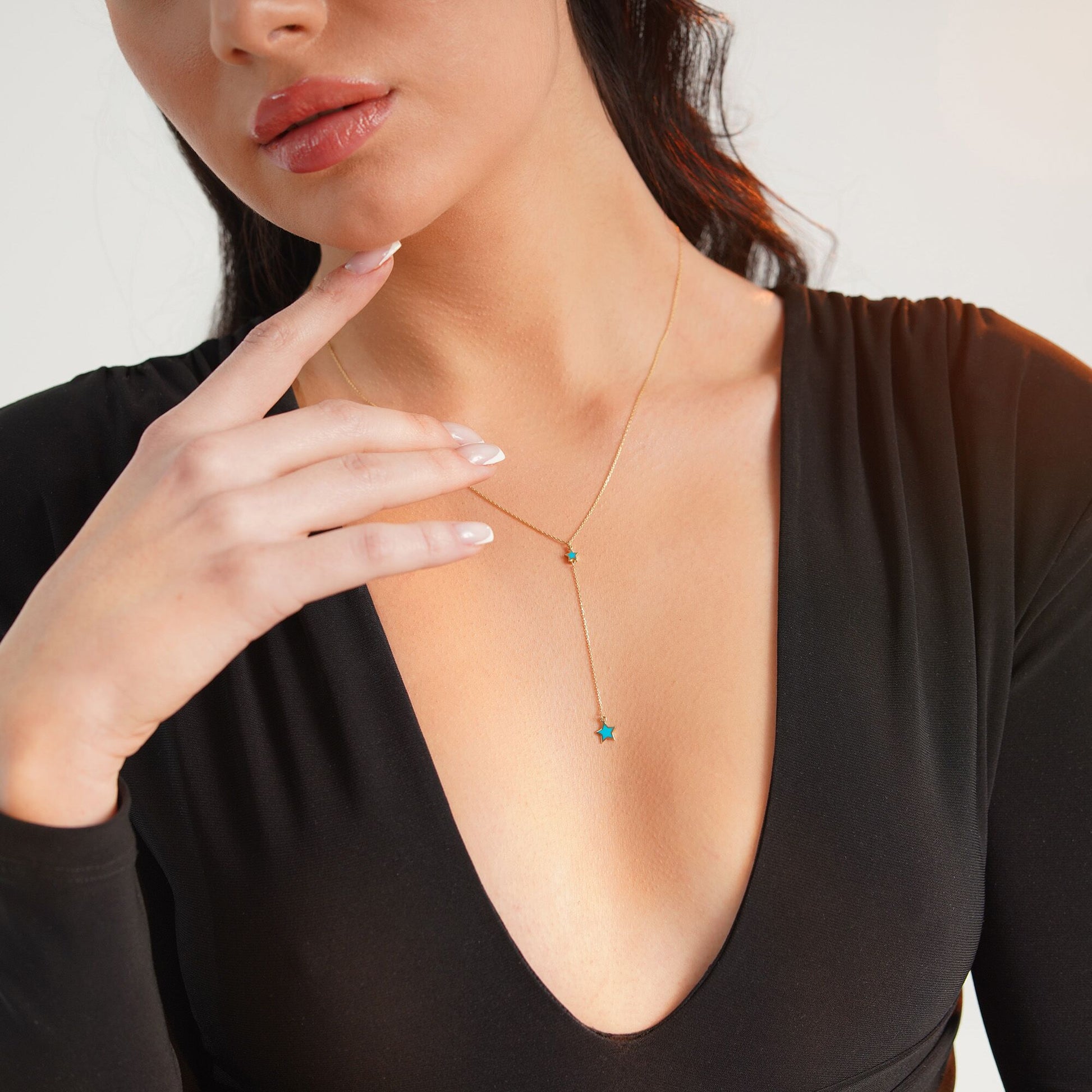 Star Lariat Necklace in 14K Gold-3