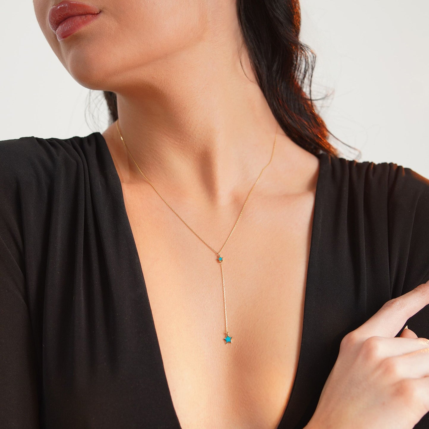 Star Lariat Necklace in 14K Gold-4