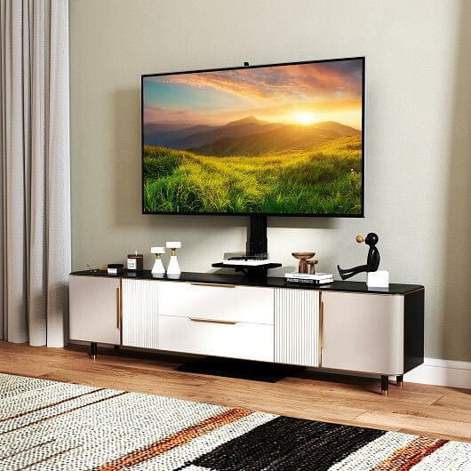 Tilt and Height Adjustable Floor TV Stand with Power Outlet and Adjustable AV Shelf-0