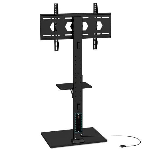 Tilt and Height Adjustable Floor TV Stand with Power Outlet and Adjustable AV Shelf-4