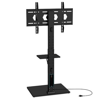 Tilt and Height Adjustable Floor TV Stand with Power Outlet and Adjustable AV Shelf-4