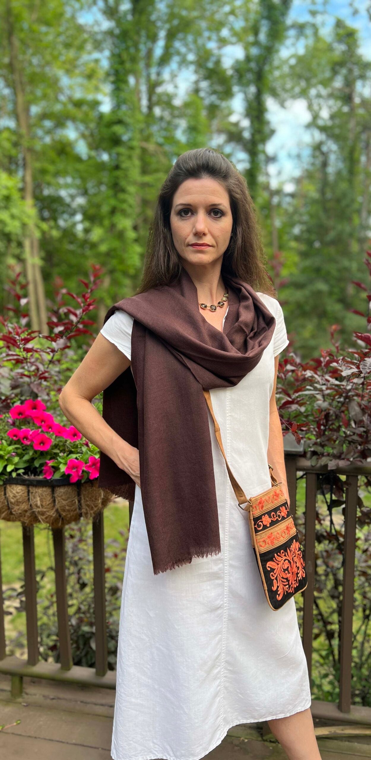 Brown Solid Wool Lightweight Scarf-1