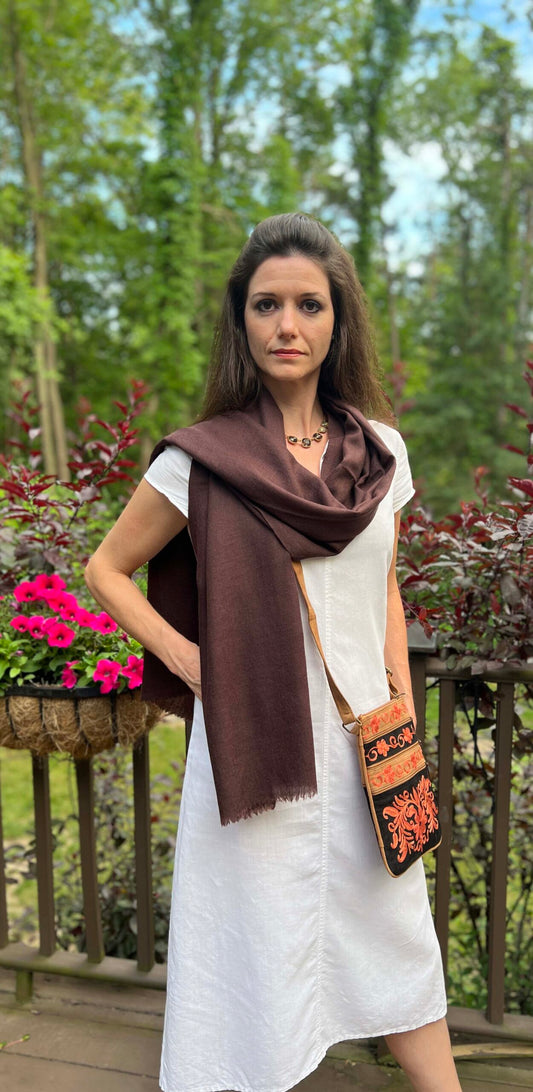Brown Solid Wool Lightweight Scarf-1