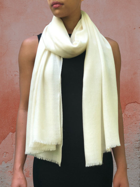 Ivory Solid Wool Lightweight Scarf-1