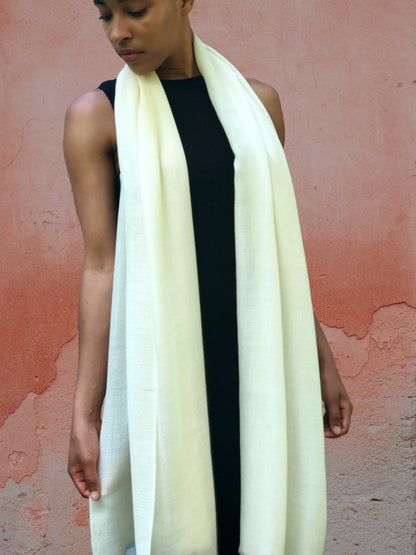 Ivory Solid Wool Lightweight Scarf-2