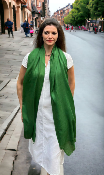 Emerald Green Solid Wool Lightweight Scarf-1