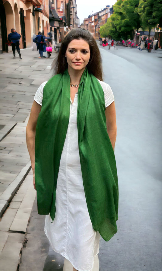 Emerald Green Solid Wool Lightweight Scarf-1