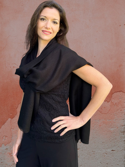 Black Solid Wool Lightweight Scarf-0