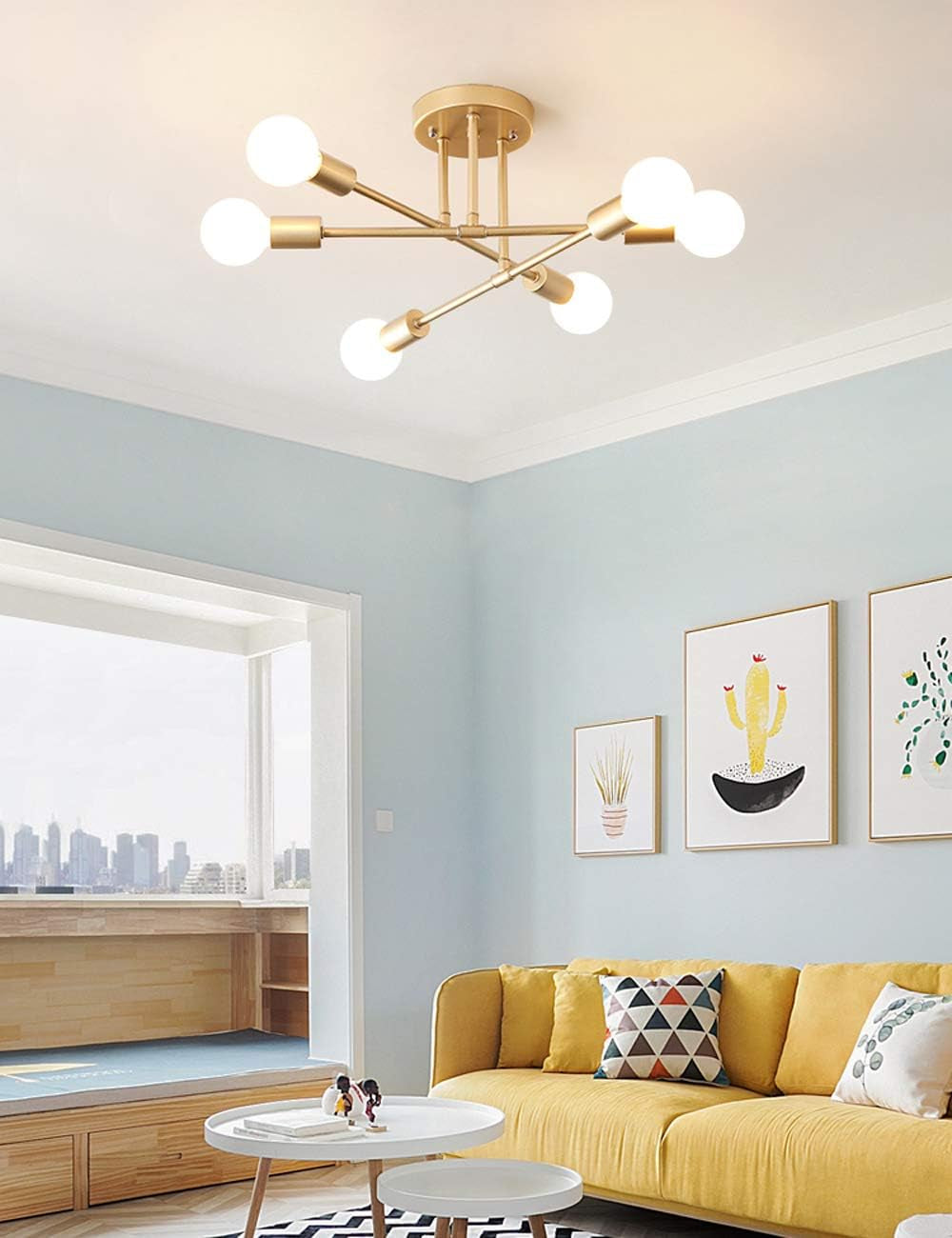 Modern Sputnik Chandelier, 6-Light Ceiling Light, 6 LED Light Bulbs Included for Bedroom,Dining Room,Kitchen,Office (Gold)-2