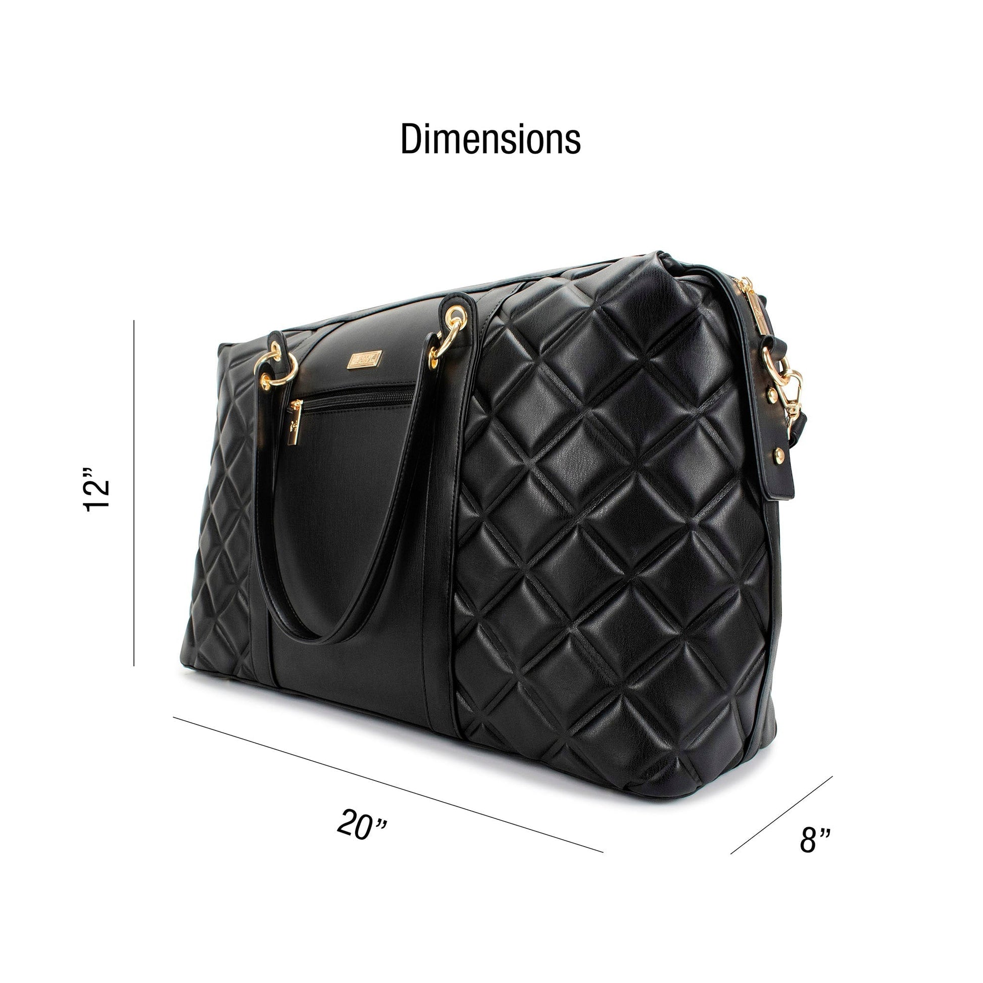 Diamond Quilted Vegan Leather Weekender Tote Bag-4