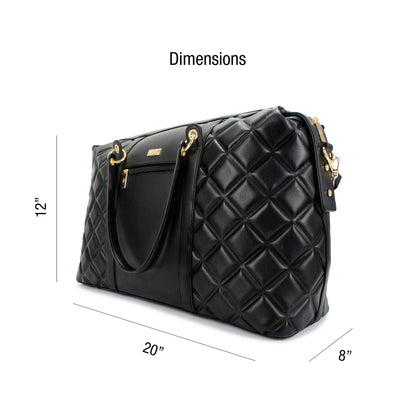 Diamond Quilted Vegan Leather Weekender Tote Bag-4