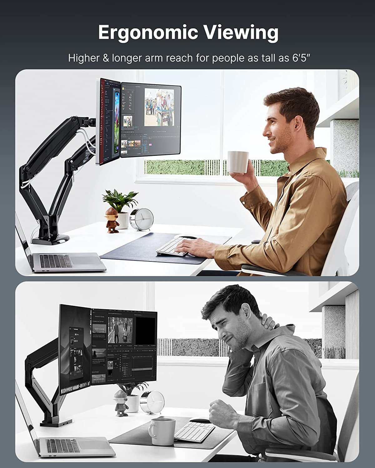 Dual Monitor Stand with USB, Height Adjustable-3