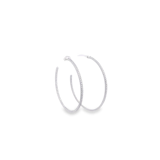 18K Gold Thin CZ Minimalist Hoop Earrings (K374)-1