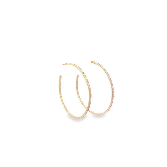 18K Gold Thin CZ Minimalist Hoop Earrings (K374)-0