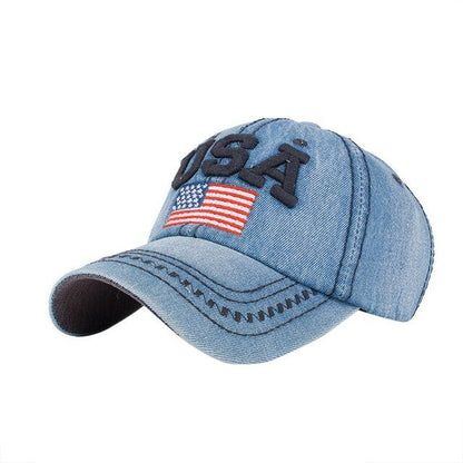 Caps For Men Women Retro USA Flag Embroidery Denim Baseball Cap Summer Strapback Casquette Hip Hop Hat Couples Snapback-4