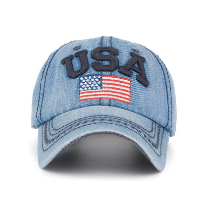 Caps For Men Women Retro USA Flag Embroidery Denim Baseball Cap Summer Strapback Casquette Hip Hop Hat Couples Snapback-2