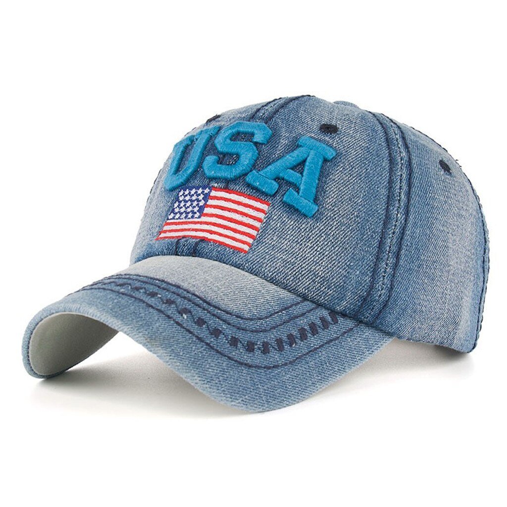 Caps For Men Women Retro USA Flag Embroidery Denim Baseball Cap Summer Strapback Casquette Hip Hop Hat Couples Snapback-1
