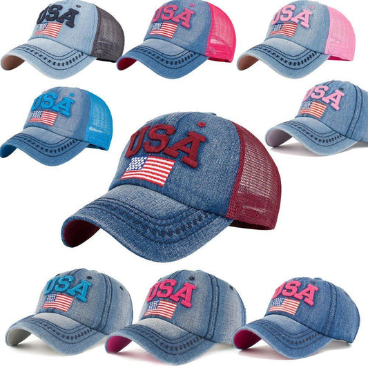 Caps For Men Women Retro USA Flag Embroidery Denim Baseball Cap Summer Strapback Casquette Hip Hop Hat Couples Snapback-0