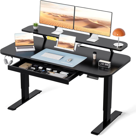 Electric Standing Desk with Drawers, 48 X 24'' Sit Stand up Desk with Monitor Stand, Laptop Stand, Height Adjustable Ergonomic Home Office Computer Desk with Memory Preset Controller (Black)-0