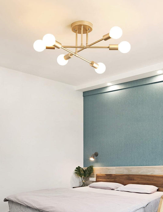 Modern Sputnik Chandelier, 6-Light Ceiling Light, 6 LED Light Bulbs Included for Bedroom,Dining Room,Kitchen,Office (Gold)-0