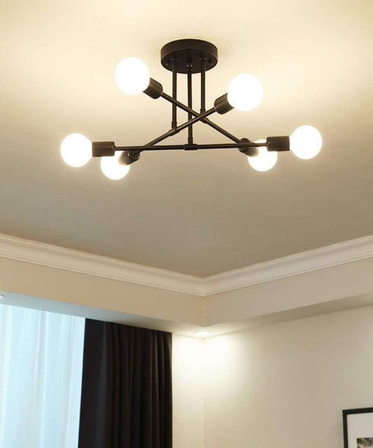 Modern Sputnik Chandelier, 6-Light Ceiling Light, 6 LED Light Bulbs Included for Bedroom,Dining Room,Kitchen,Office (Black)-0