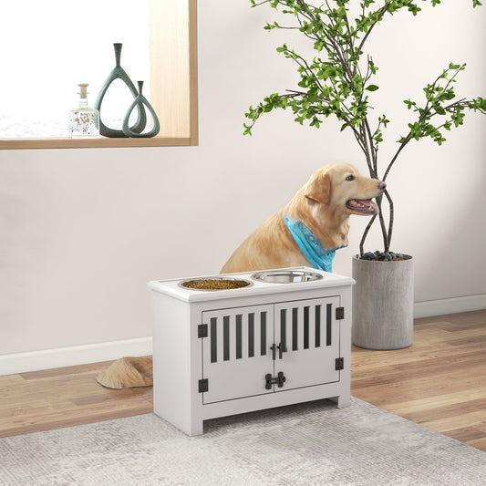 Raised Dog Bowls, Pet Feeding Station, with Storage, Food and Water Bowls, for Large Dogs - White-1