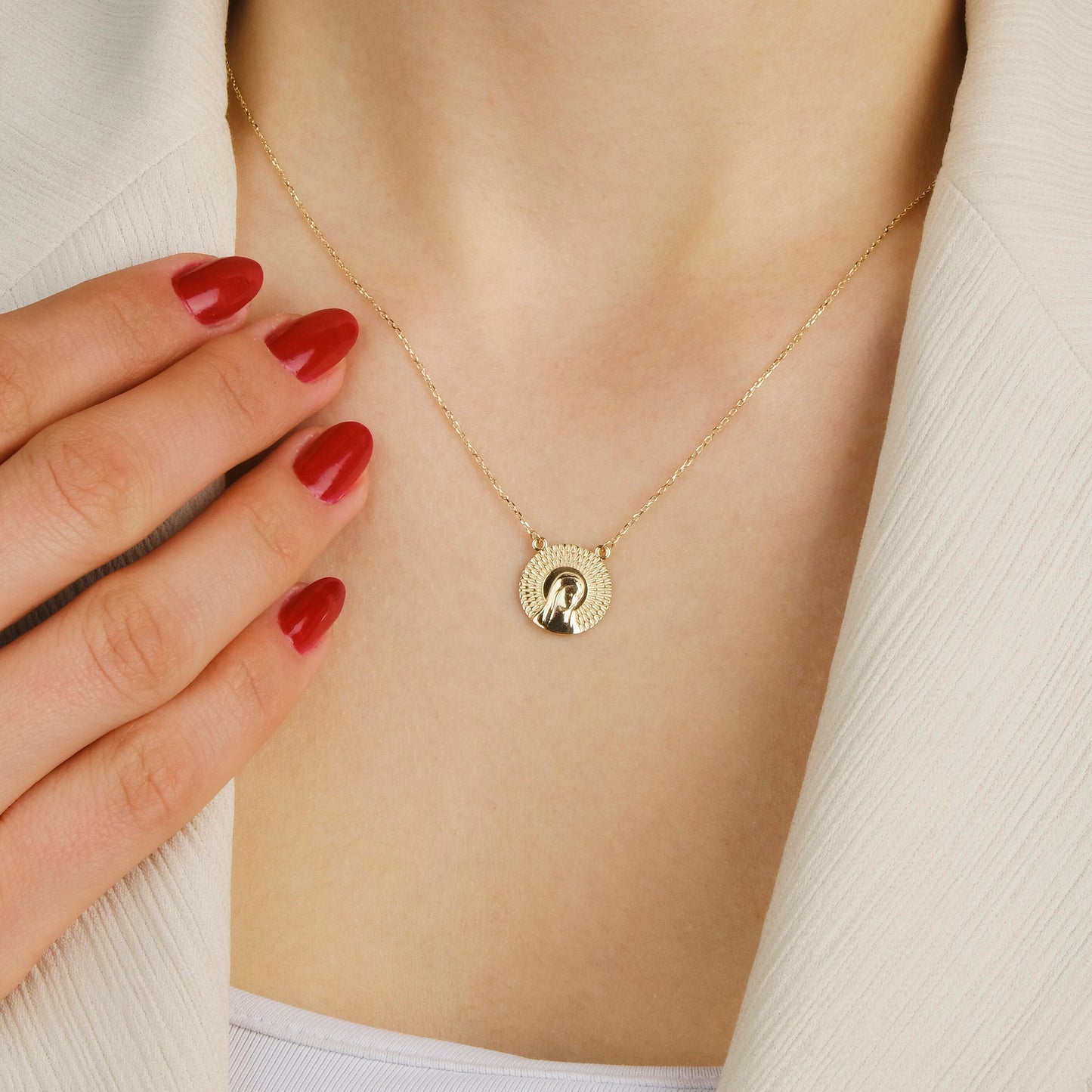 Virgin Mary Necklace in 14K Gold-2