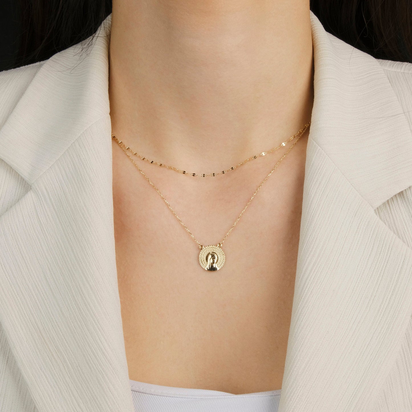 Virgin Mary Necklace in 14K Gold-3