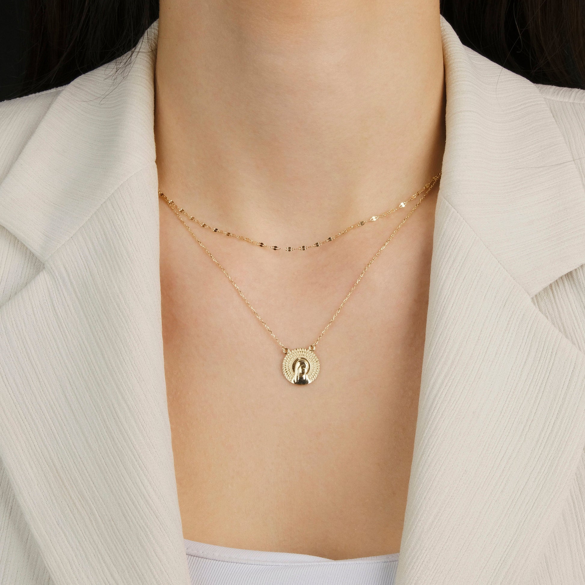 Virgin Mary Necklace in 14K Gold-3
