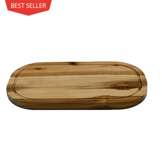 [ Set of 3 ] Zavis Green Acacia Wood Serving Rounded Cutting Board With Juice Groove 14" X 8" | Dishwasher Safe-0