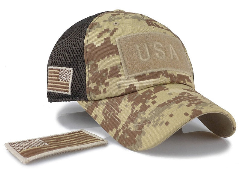 Tactical Camouflage Baseball Caps Men Summer Mesh Military Army Caps Constructed Trucker Cap Hats With USA Flag Patches-2