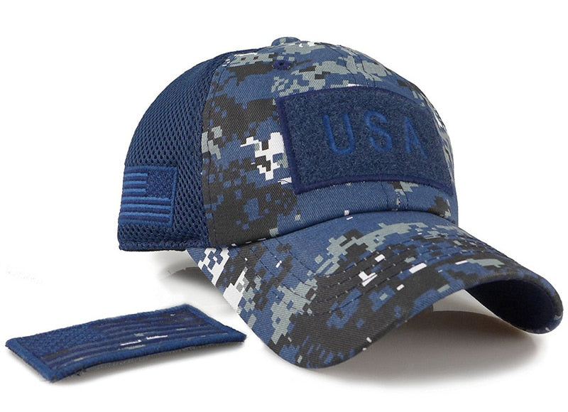 Tactical Camouflage Baseball Caps Men Summer Mesh Military Army Caps Constructed Trucker Cap Hats With USA Flag Patches-3