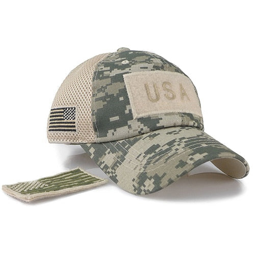 Tactical Camouflage Baseball Caps Men Summer Mesh Military Army Caps Constructed Trucker Cap Hats With USA Flag Patches-5