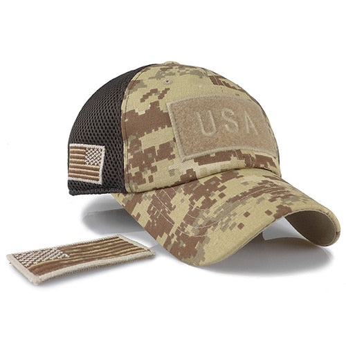 Tactical Camouflage Baseball Caps Men Summer Mesh Military Army Caps Constructed Trucker Cap Hats With USA Flag Patches-7