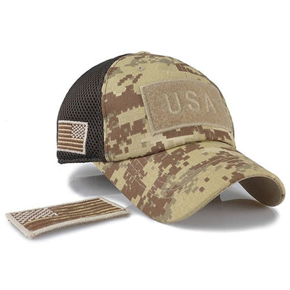 Tactical Camouflage Baseball Caps Men Summer Mesh Military Army Caps Constructed Trucker Cap Hats With USA Flag Patches-7