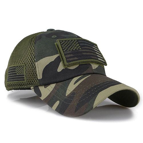 Tactical Camouflage Baseball Caps Men Summer Mesh Military Army Caps Constructed Trucker Cap Hats With USA Flag Patches-0