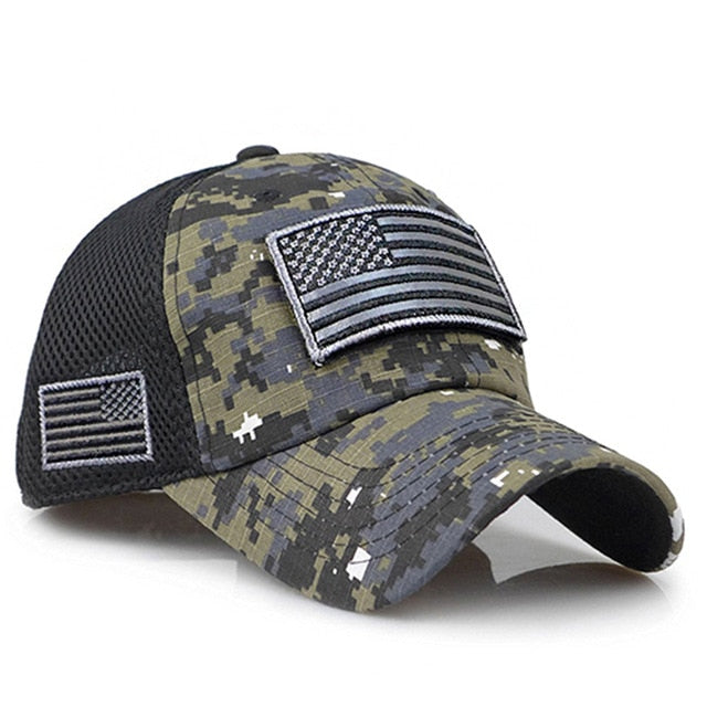 Tactical Camouflage Baseball Caps Men Summer Mesh Military Army Caps Constructed Trucker Cap Hats With USA Flag Patches-1