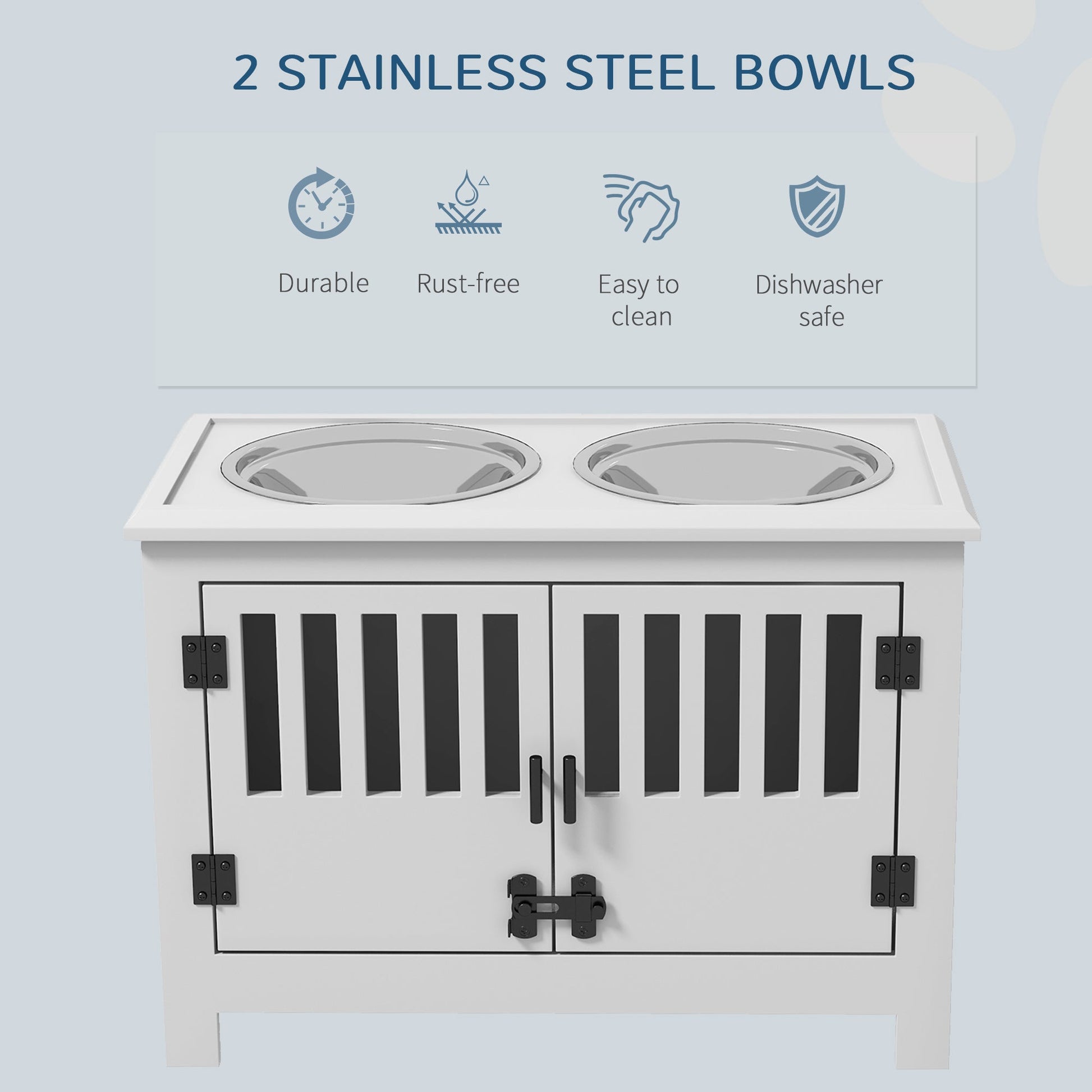 Raised Dog Bowls, Pet Feeding Station, with Storage, Food and Water Bowls, for Large Dogs - White-3