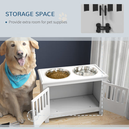 Raised Dog Bowls, Pet Feeding Station, with Storage, Food and Water Bowls, for Large Dogs - White-4
